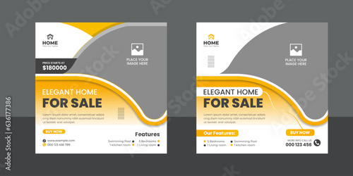 Real estate square social media post or Modern home sale property promotion web banner template bundle. Editable modern house banner layout set