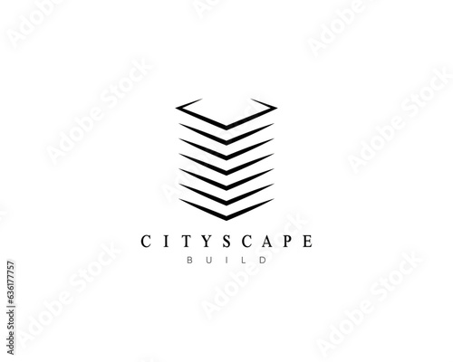Cityscape, architecture, construction, city building, apartment, residence, real estate, property logo design for business identity. Modern city landscape vector symbol.