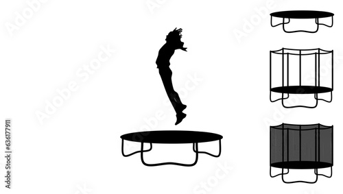 Jump Trampoline silhouette, child jumping on a trampoline