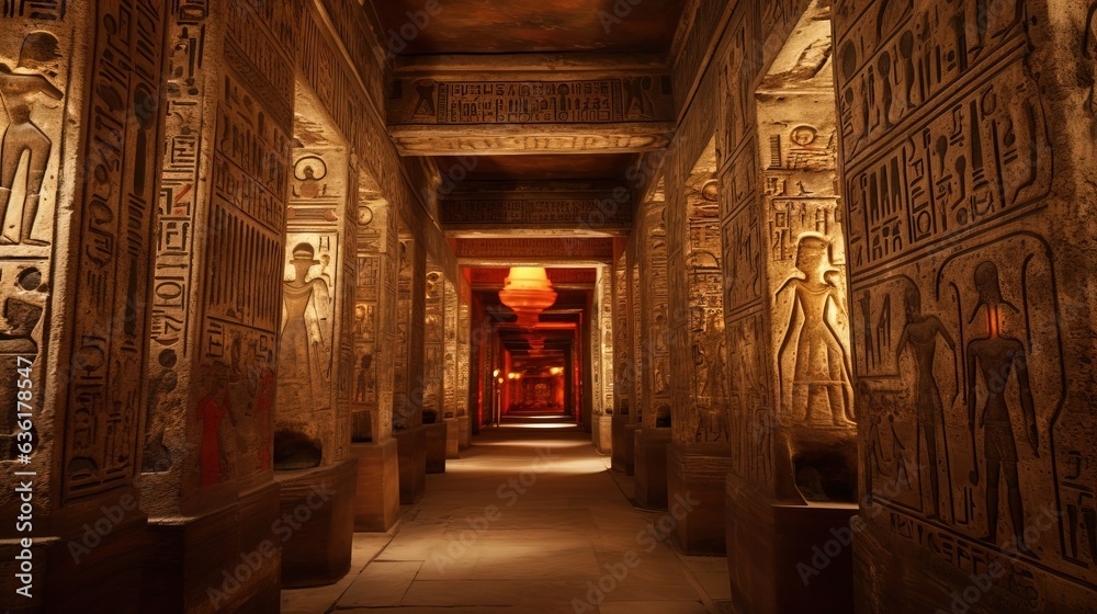 Ancient tombs of Egyptian pharaohs. Created using generative AI technology. - obrazy, fototapety, plakaty 