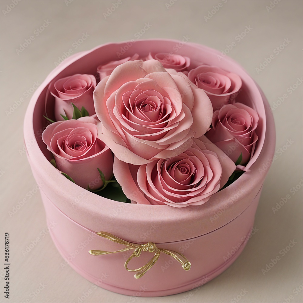 Fresh pink roses in the decorative bouquet. Gifting Flowers and background. Generative AI Fresh pink roses in the decorative bouquet. Gifting Flowers and background. Generative AI