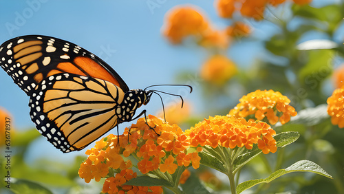 Slika na platnu beautiful spring summer image of monarch butterfly on orange lantana flower agai