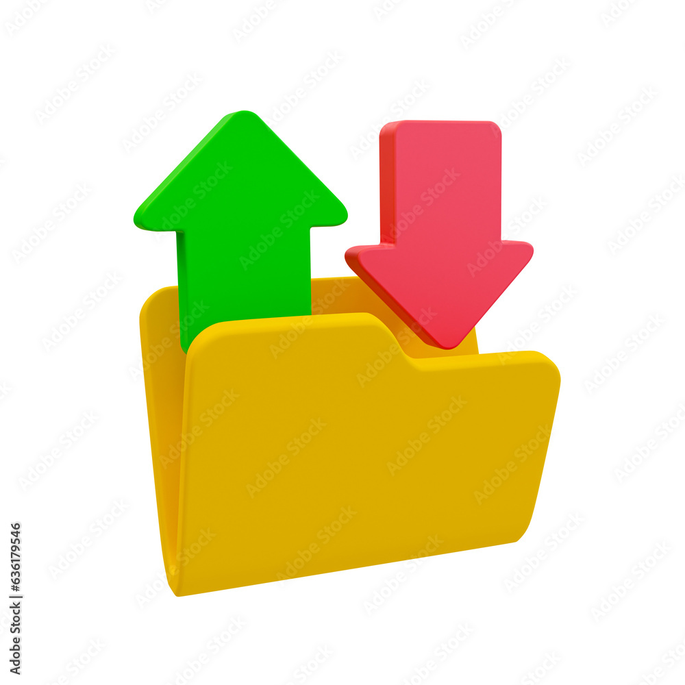 3d minimal data backup. file transferring. folder and exchange arrow icon. 3d illustration.