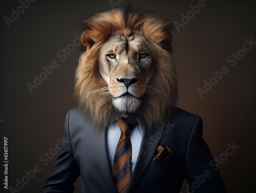 face of a lion in suit and tie