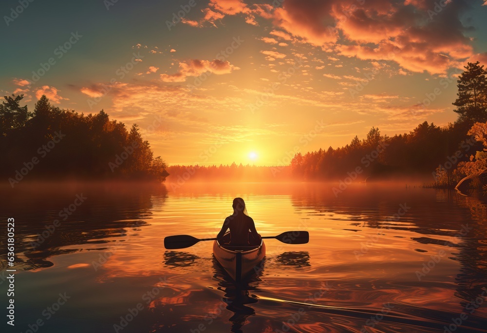 woman canoeing on a lake surrounded by mountains