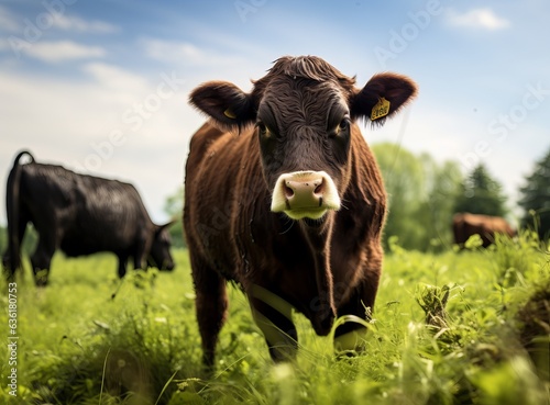 big bull on a green field