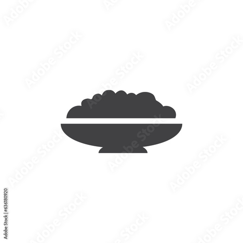 Cartoon illustration of a bowl with food, clouds in the background, featuring egg, meat, cheese, and a breakfast design
