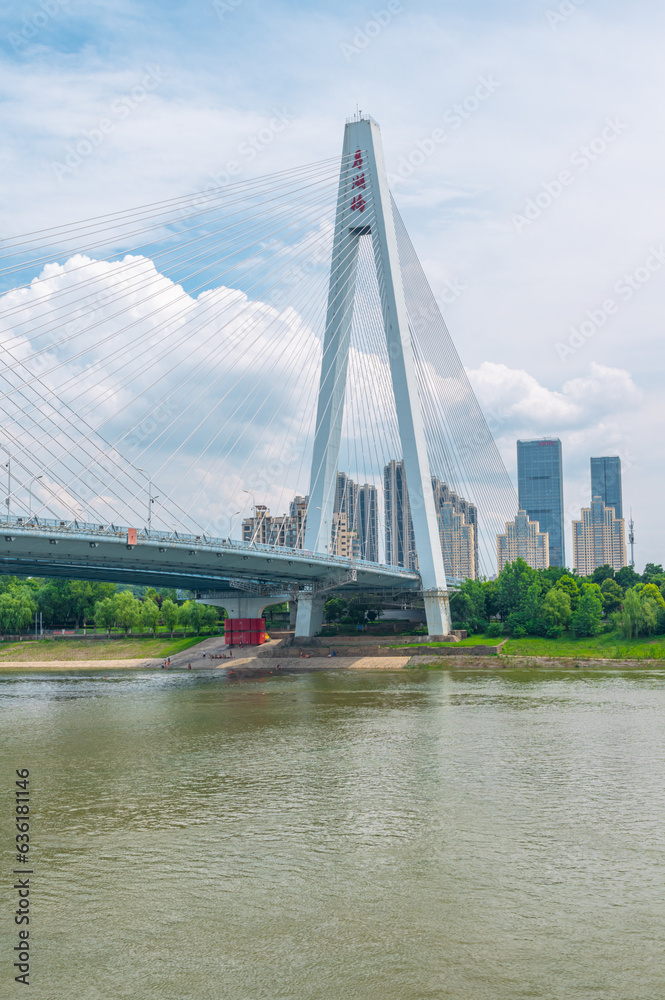 Fototapeta premium Wuhan Yuehu Han River Bridge scenery