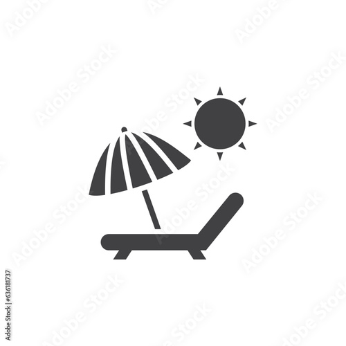 Relaxing beach icon with a chair and umbrella by the sea photo