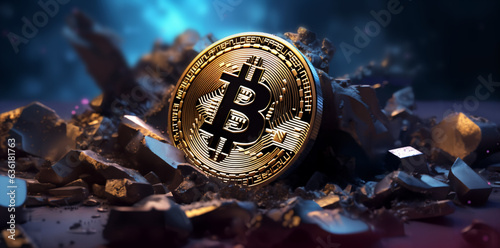 Mined bitcoins are getting some cool lighting. Created with generative Ai technology.