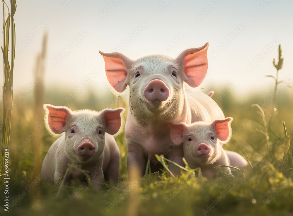 beautiful pigs on green meadow beautiful pigs on green meadow
