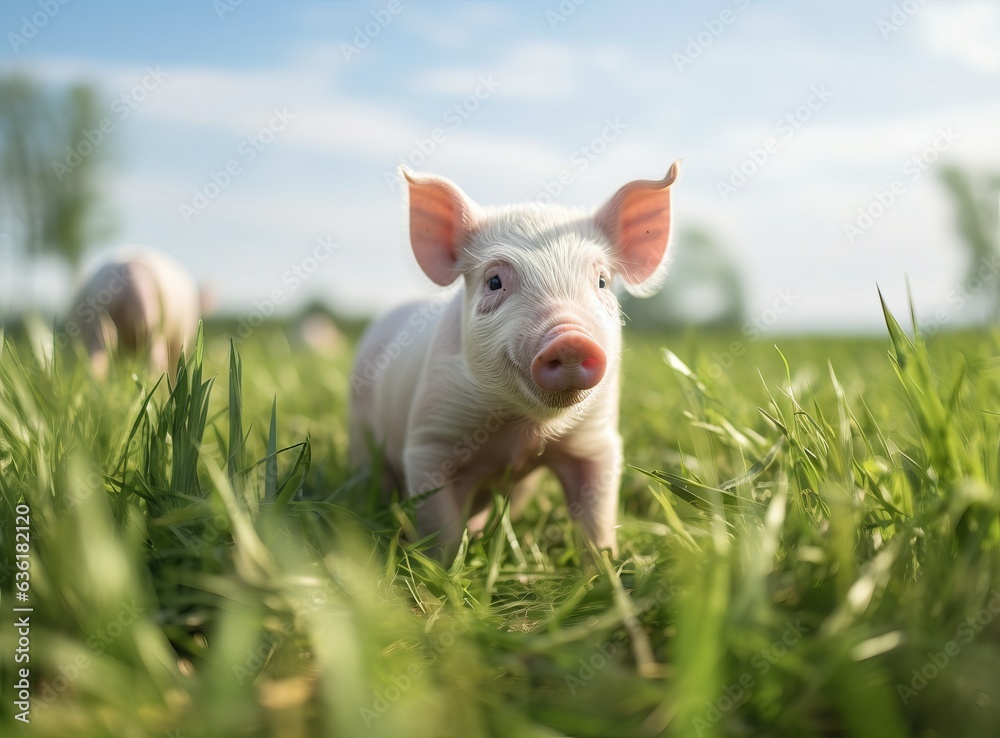 little pig on green meadow little pig on green meadow