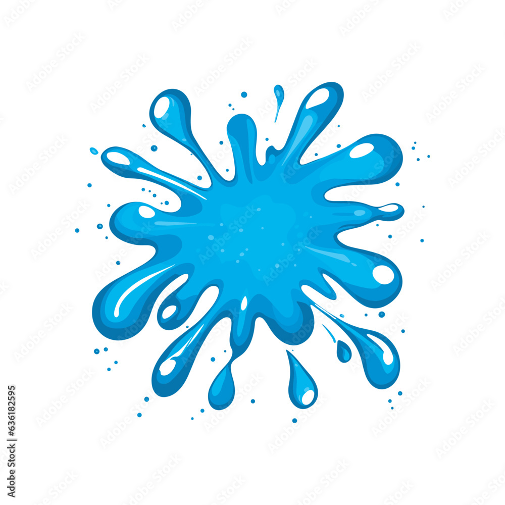 Vector illustration of Water splash in cartoon style. Blue paint blob. Liquid stain