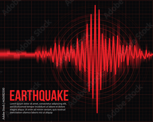 Earthquake Concept - Red light line Frequency seismograph waves cracked and Circle Vibration on grid background Vector illustration design