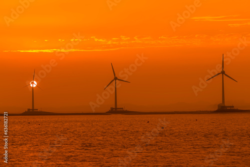 Sunset while looking at the wind farm