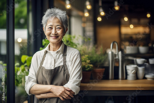 Obraz na płótnie Senior woman barista grandma aged society coffee business concept