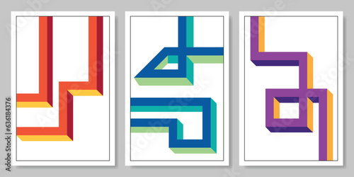 Isometric and geometric background template copy space. Abstract 3d geometrical line poster design. Colorful contemporary banner for cover, presentation, or branding.