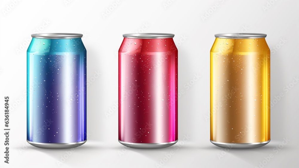 Can mockup set. 3D realistic illustration of aluminum can mockup Can mockup set. 3D realistic illustration of aluminum can mockup