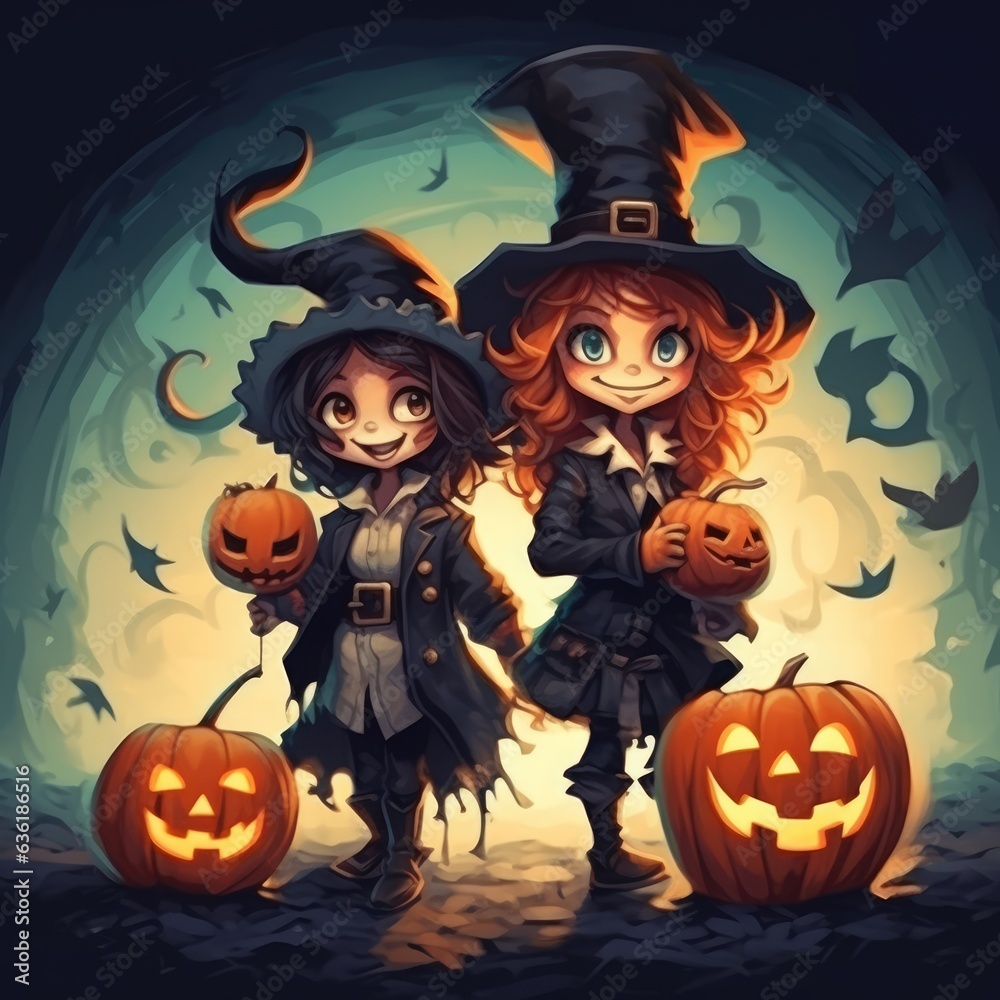 Cartoon character illustrations for for halloween. generative ai Cartoon character illustrations for for halloween. generative ai