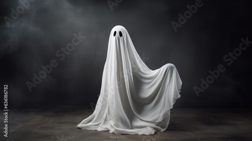 Creepy ghost on black background  halloween concept.