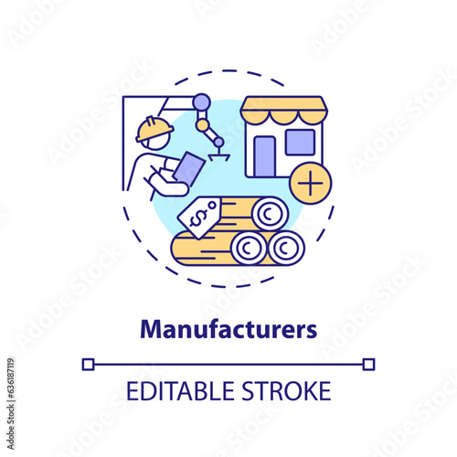 2D editable manufacturers thin line icon concept, isolated vector, multicolor illustration representing vendor management.