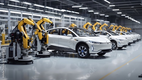 Automated Robotics in Futuristic Electric Car Factory: Efficient Production Line with Production Statistics © george