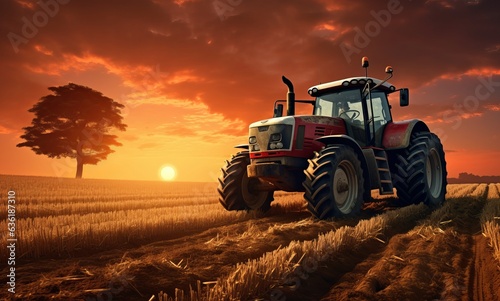 tractor is driving through a field