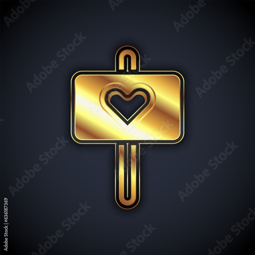 Gold Peace icon isolated on black background. Hippie symbol of peace. Vector