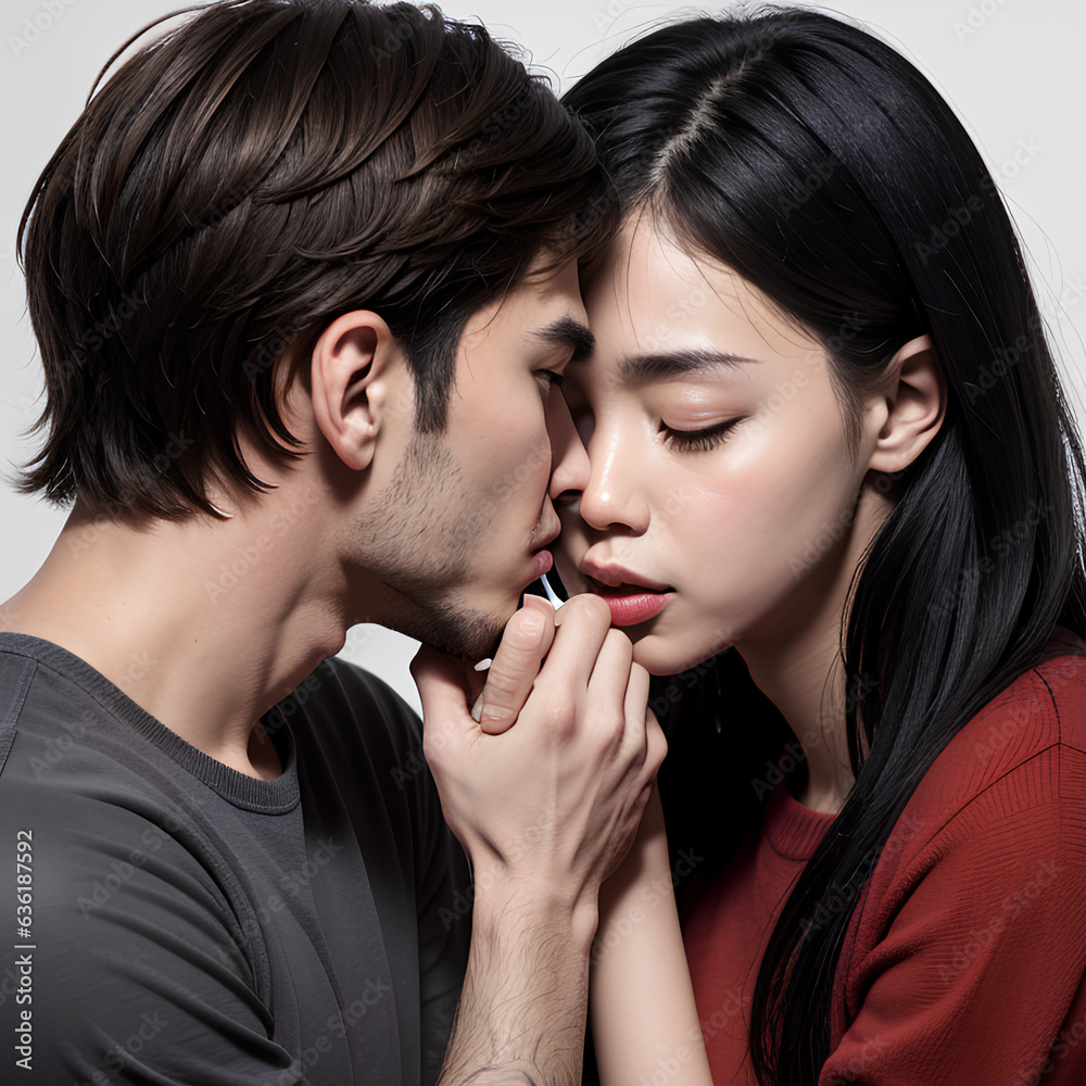 portrait of a couple ready to kissing, feeling each other portrait of a couple ready to kissing, feeling each other