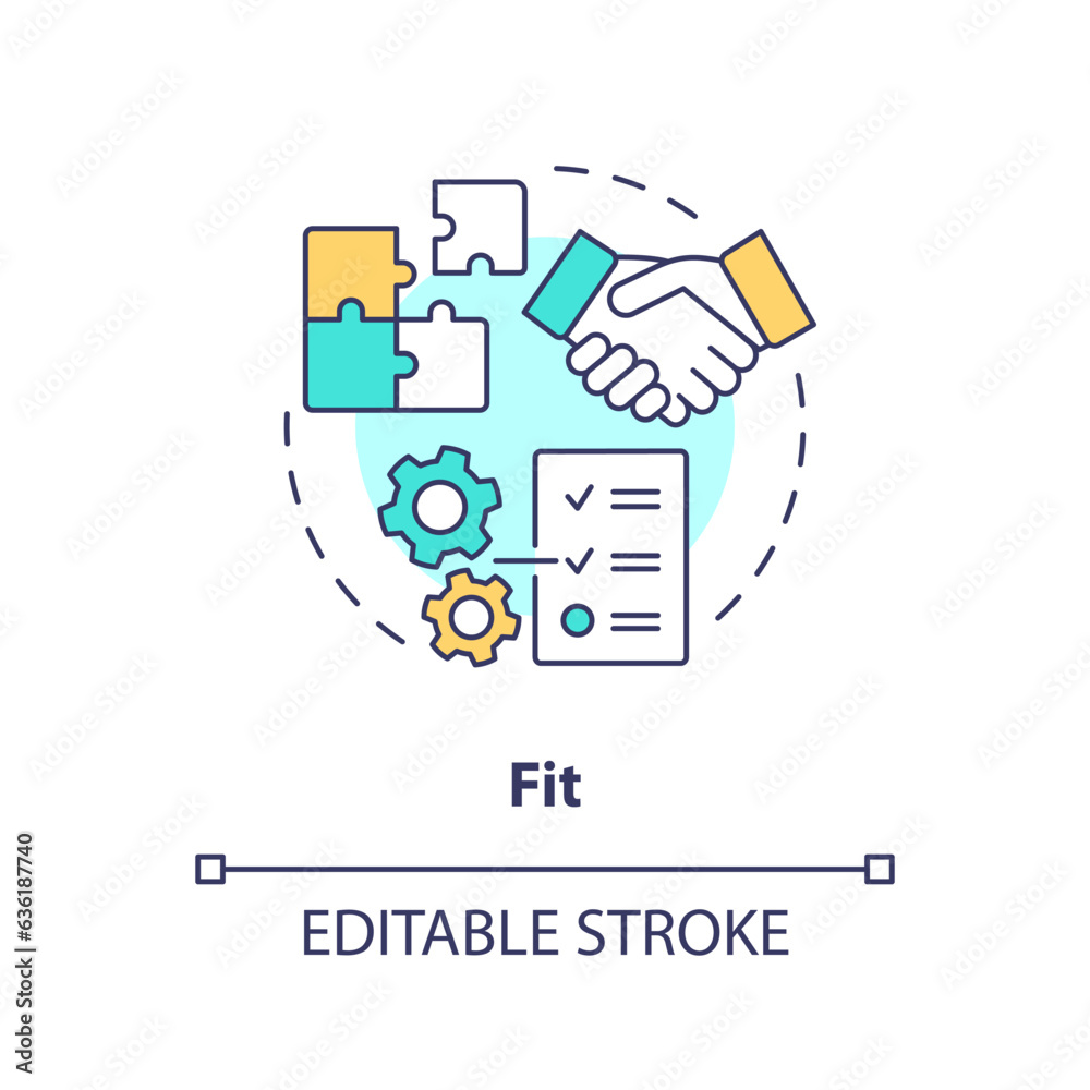 2D editable fit thin line icon concept, isolated vector, multicolor illustration representing vendor management. 2D editable fit thin line icon concept, isolated vector, multicolor illustration representing vendor management.
