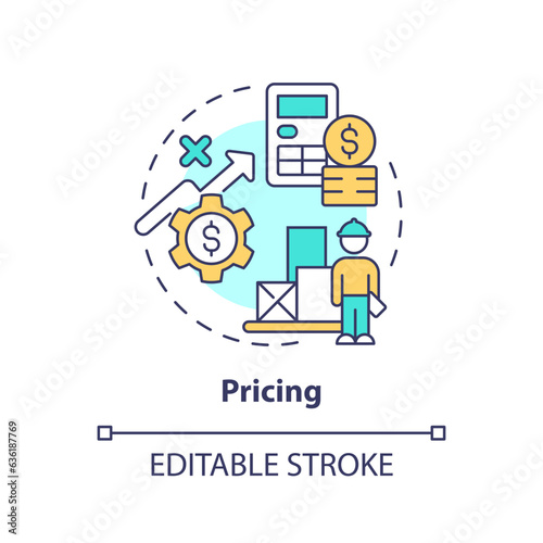 2D editable pricing thin line icon concept, isolated vector, multicolor illustration representing vendor management.