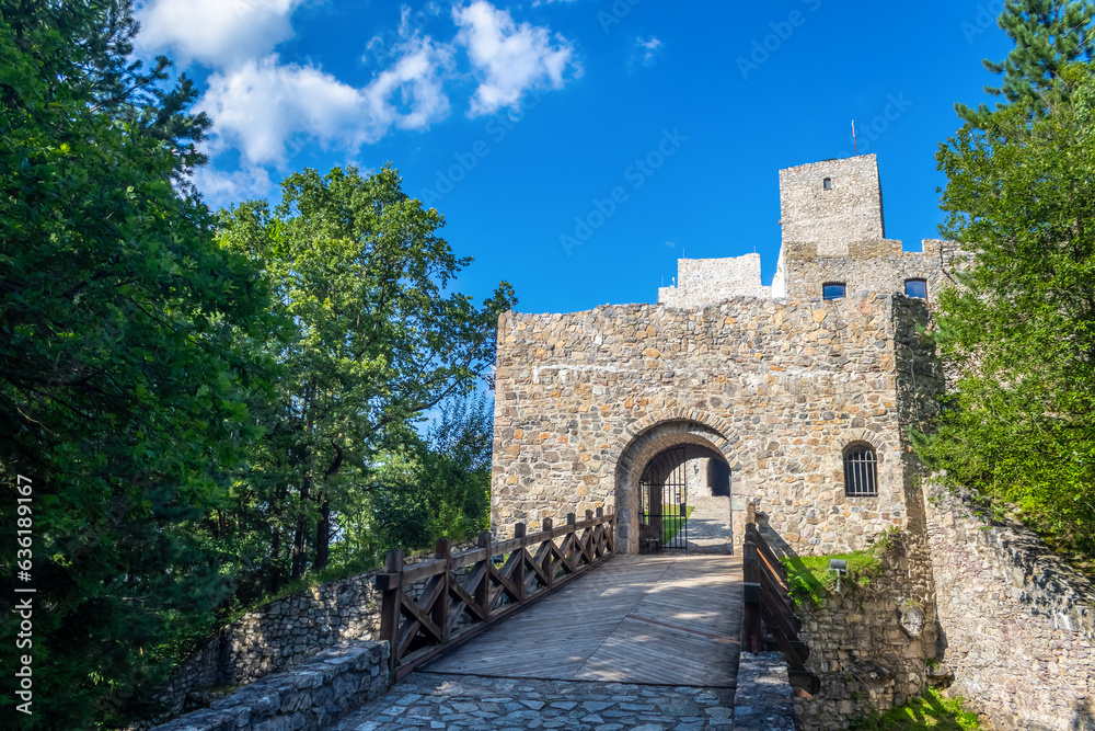 Strecno Castle, entrance gate to the castle ruins, Slovakia