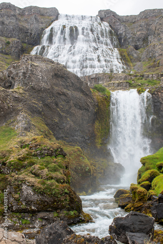 Dynjandi waterfall Iceland with smaller drop  in foreground