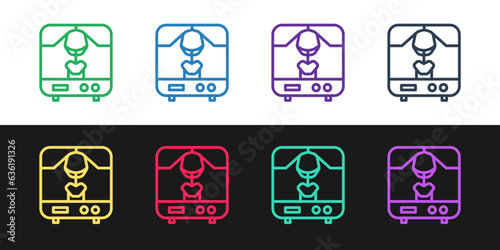 Set line X-ray machine icon isolated on black and white background. Vector Illustration