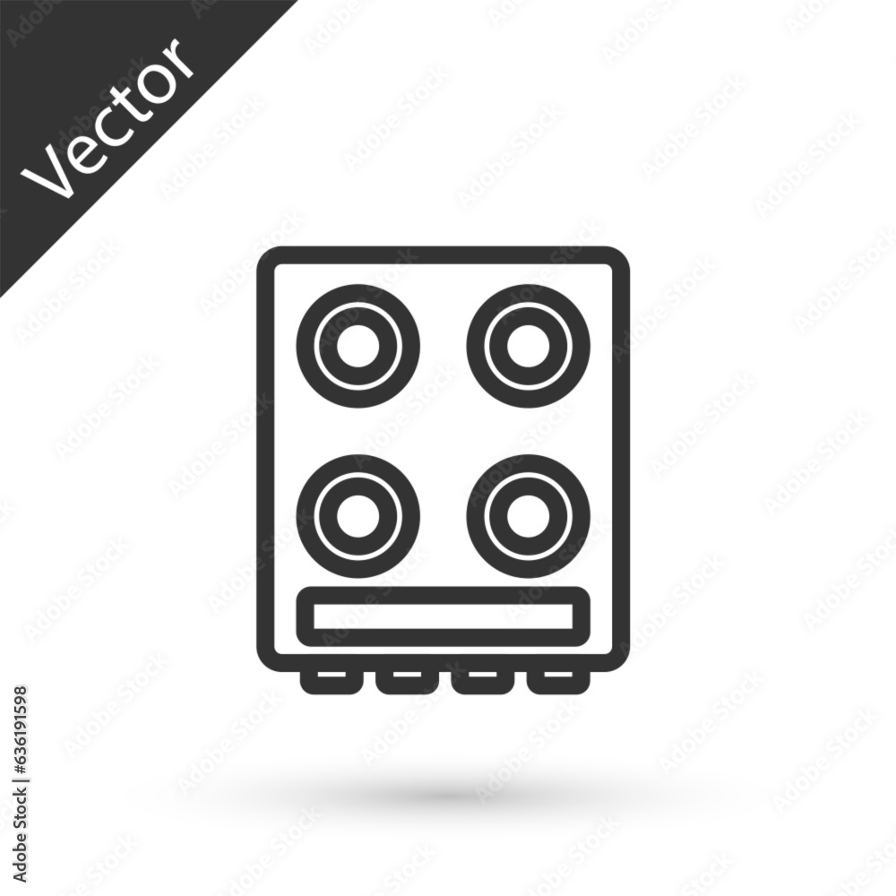 Grey line Gas stove icon isolated on white background. Cooktop sign. Hob with four circle burners. Vector Grey line Gas stove icon isolated on white background. Cooktop sign. Hob with four circle burners. Vector