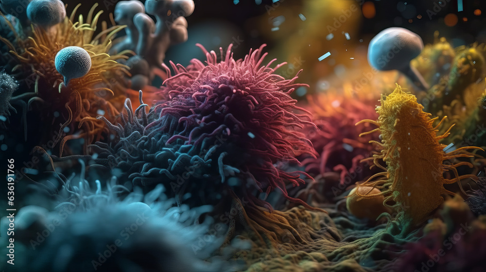 Microscopic virus cells and bacteria 3d Microscopic virus cells and bacteria 3d