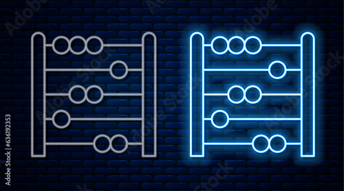 Glowing neon line Abacus icon isolated on brick wall background. Traditional counting frame. Education sign. Mathematics school. Vector