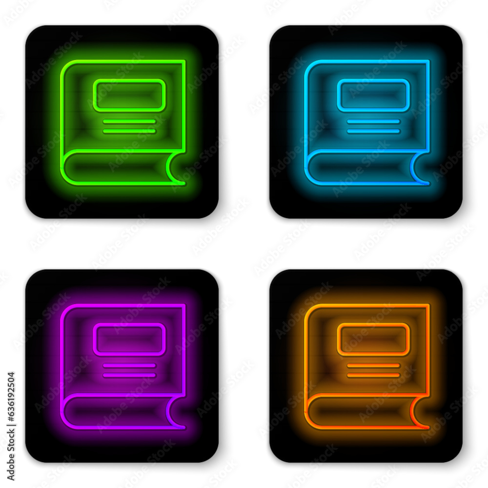 Glowing neon line Book icon isolated on white background. Black square button. Vector Glowing neon line Book icon isolated on white background. Black square button. Vector