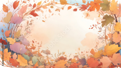 Autumn leaves frame. Watercolor banner with copy space for text.