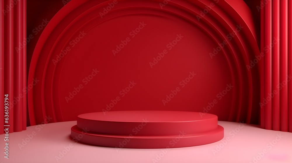 Red Room with an Empty Podium. Amazing Background for Product Presentation. Red Room with an Empty Podium. Amazing Background for Product Presentation.