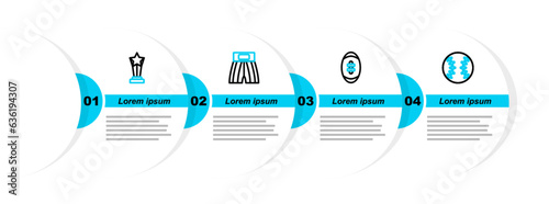 Set line Baseball ball, American Football, Boxing short and Award cup icon. Vector