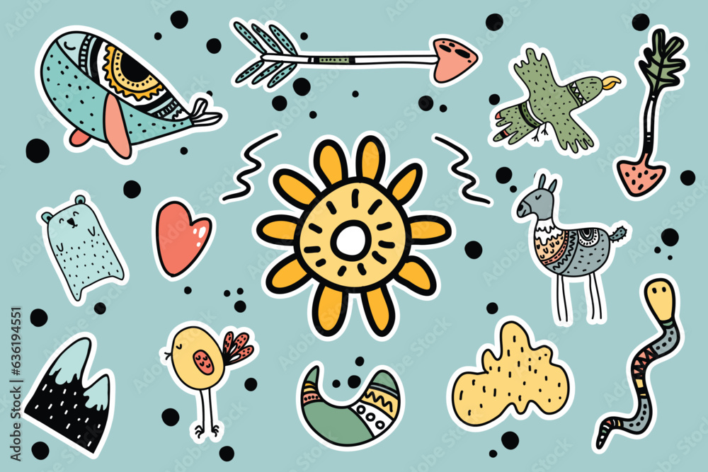 set of doodle animal, colorful design, 