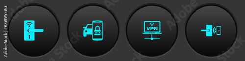 Set Digital door lock with wireless, Smart car security system, VPN Computer network and icon. Vector