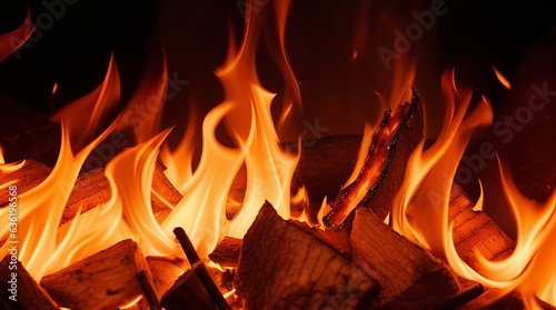 Intense Closeup: Captivating Burning Flames in a Fireplace Setting. 