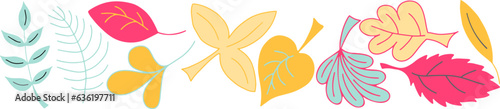 Vector Set of Colorful Autumn Doodle Leaves.