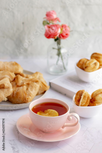breakfast with coffee and croissant