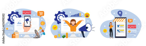 Business Marketing illustrations. SEO Optimization, web analytics marketing social media concept. Web analytics design, SEO optimization. Marketing social media concept