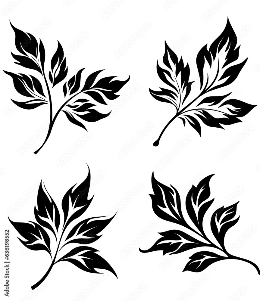 Fototapeta premium black filled leaves silhouette set vector illustration pack