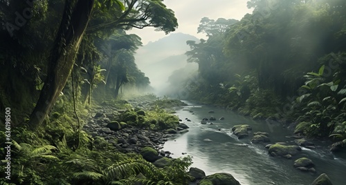 Rainforest Landscape With Trees And Fog