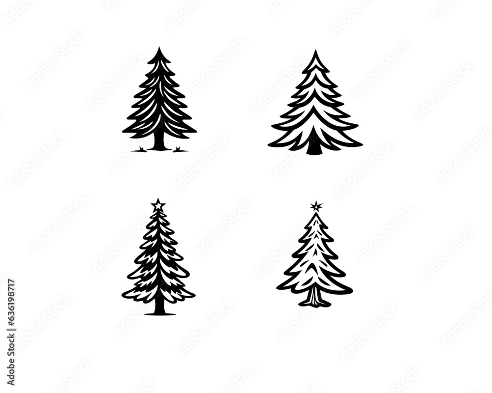 Vector xmas snow Pine tree silhouette mega set